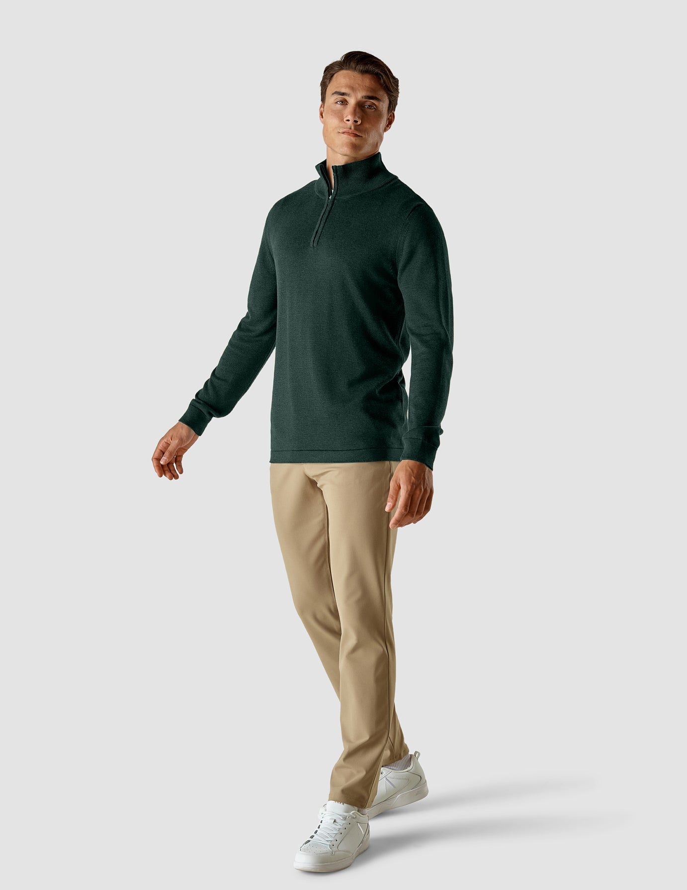 Fine Knit Half Zip Forest Green Molinaire